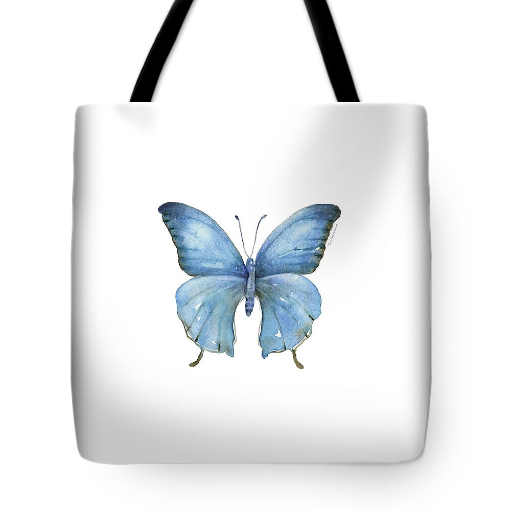 Blue And Brown Butterfly Tote Bag featuring the painting 111 Blue Elijah Butterfly by Amy Kirkpatrick