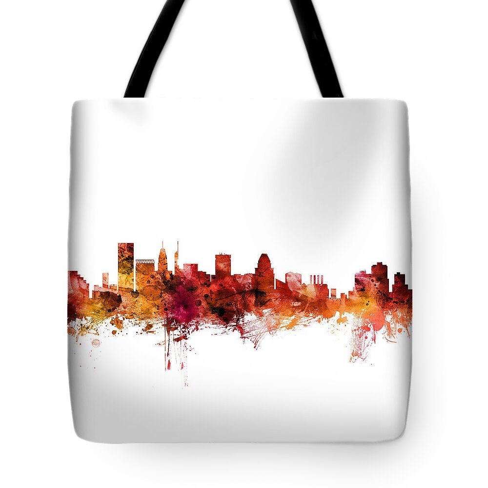 Baltimore Tote Bag featuring the digital art Baltimore Maryland Skyline #12 by Michael Tompsett