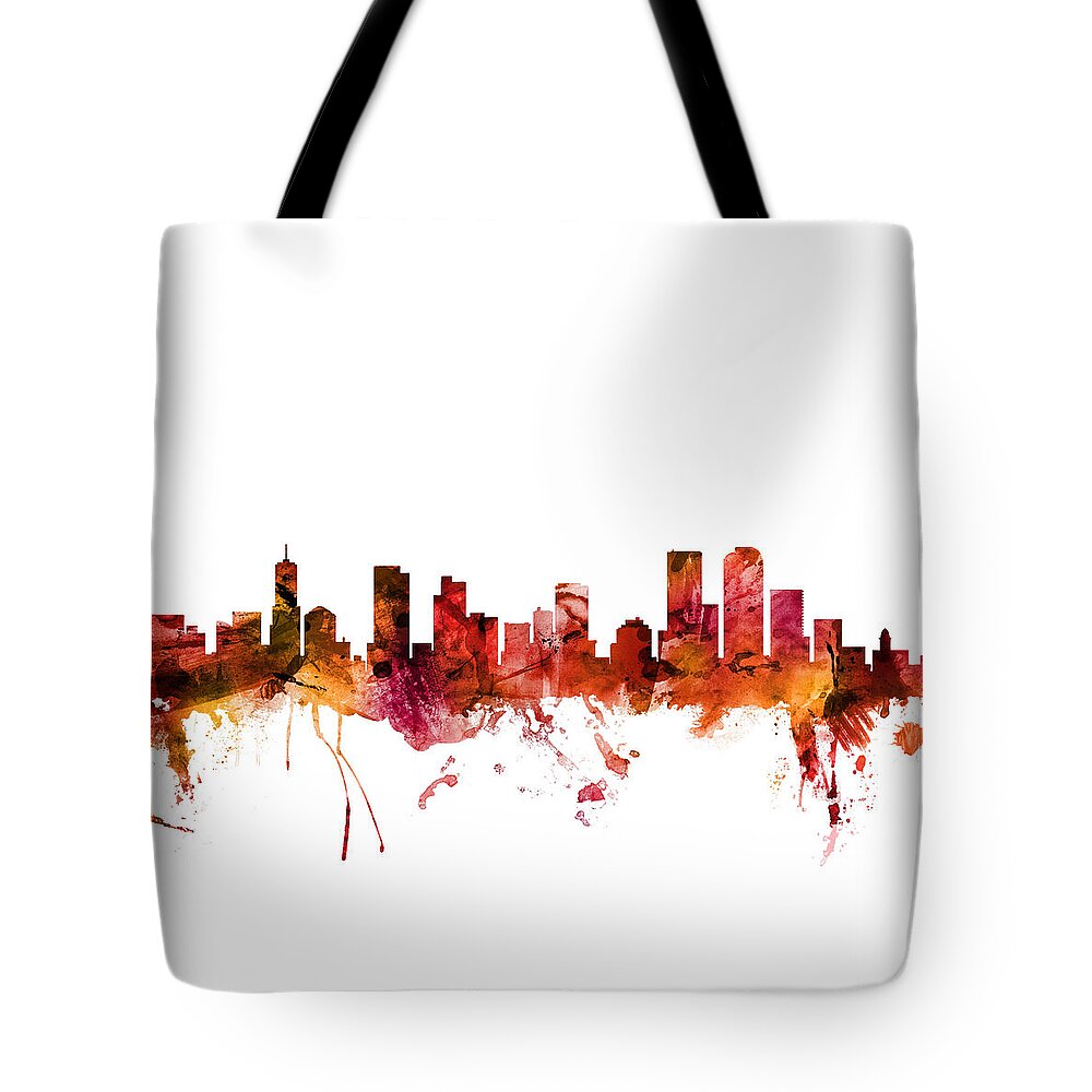 Denver Tote Bag featuring the digital art Denver Colorado Skyline #12 by Michael Tompsett