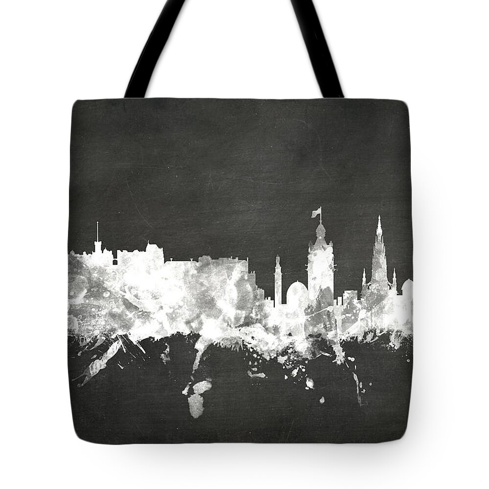 City Tote Bag featuring the digital art Edinburgh Scotland Skyline #12 by Michael Tompsett
