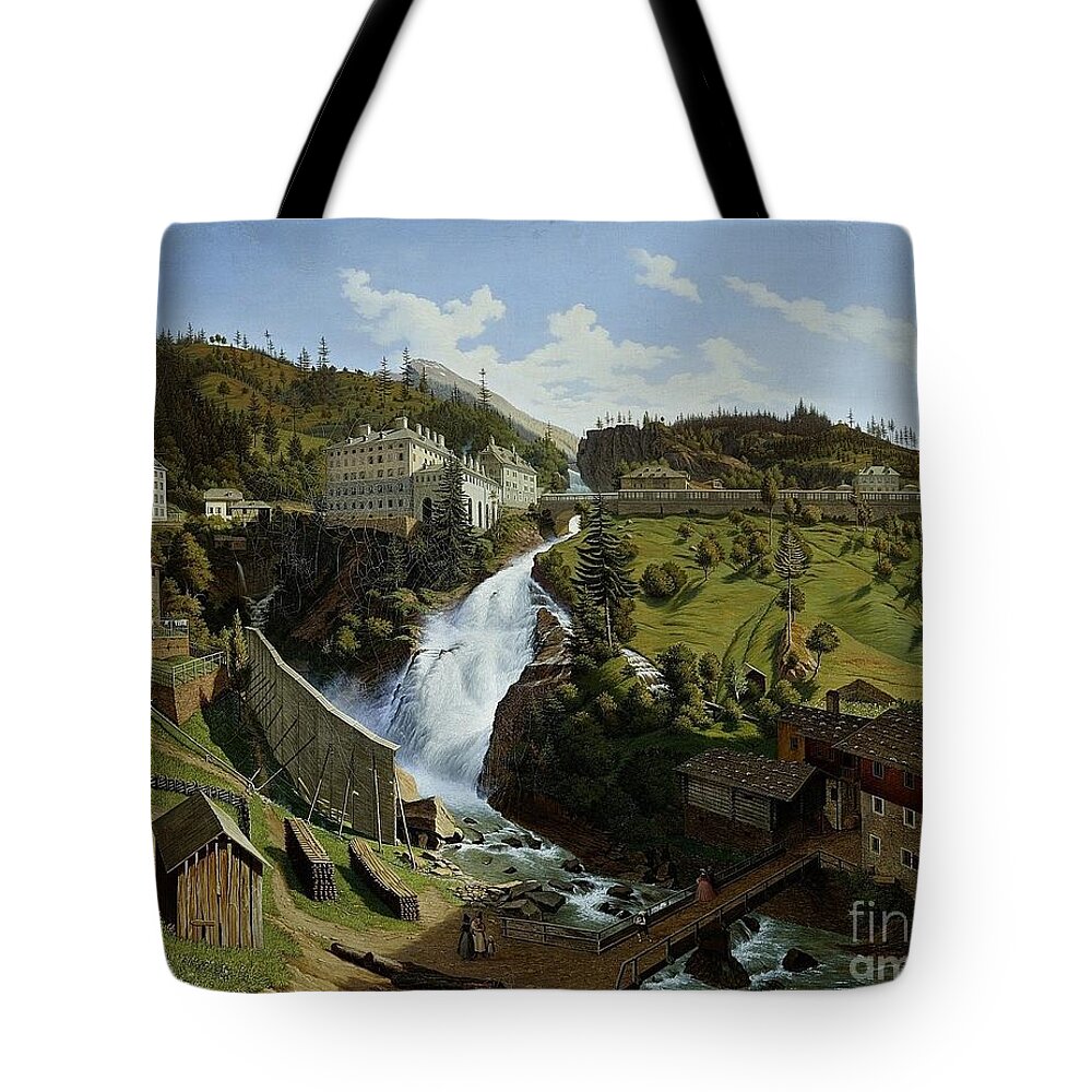 Hubert Sattler Wildbad Gastein 1844 Tote Bag featuring the painting Landscape #13 by MotionAge Designs