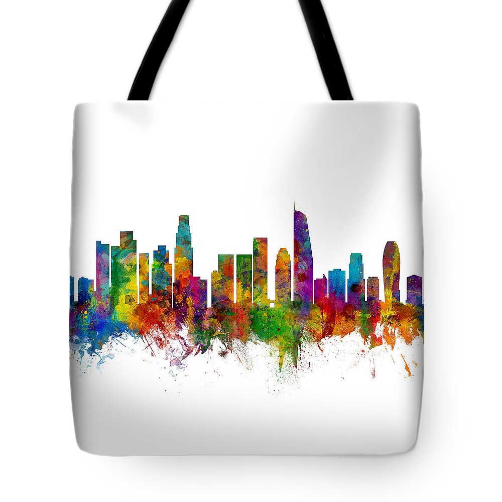 Los Angeles Tote Bag featuring the digital art Los Angeles California Skyline #12 by Michael Tompsett