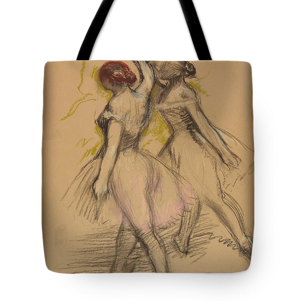 Degas Tote Bag featuring the drawing Two Dancers by Edgar Degas