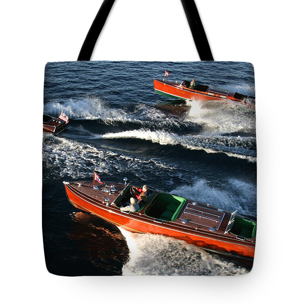 Boat Tote Bag featuring the photograph Classic Wooden Runabouts #16 by Steven Lapkin