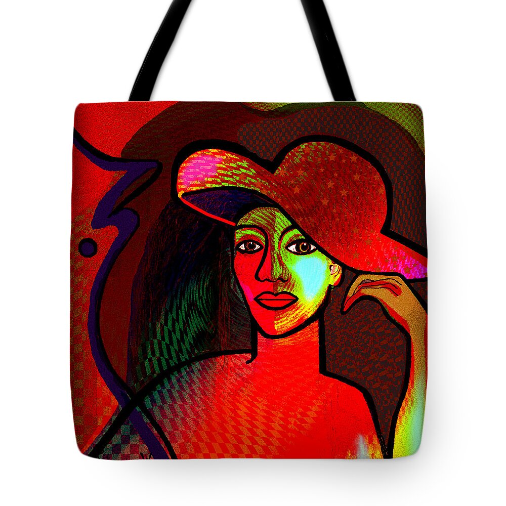 1286 Tote Bag featuring the painting 1286 A red hat by Irmgard Schoendorf Welch