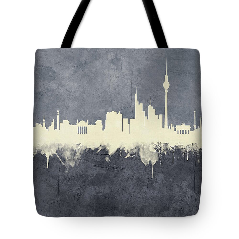 Berlin Tote Bag featuring the digital art Berlin Germany Skyline #13 by Michael Tompsett