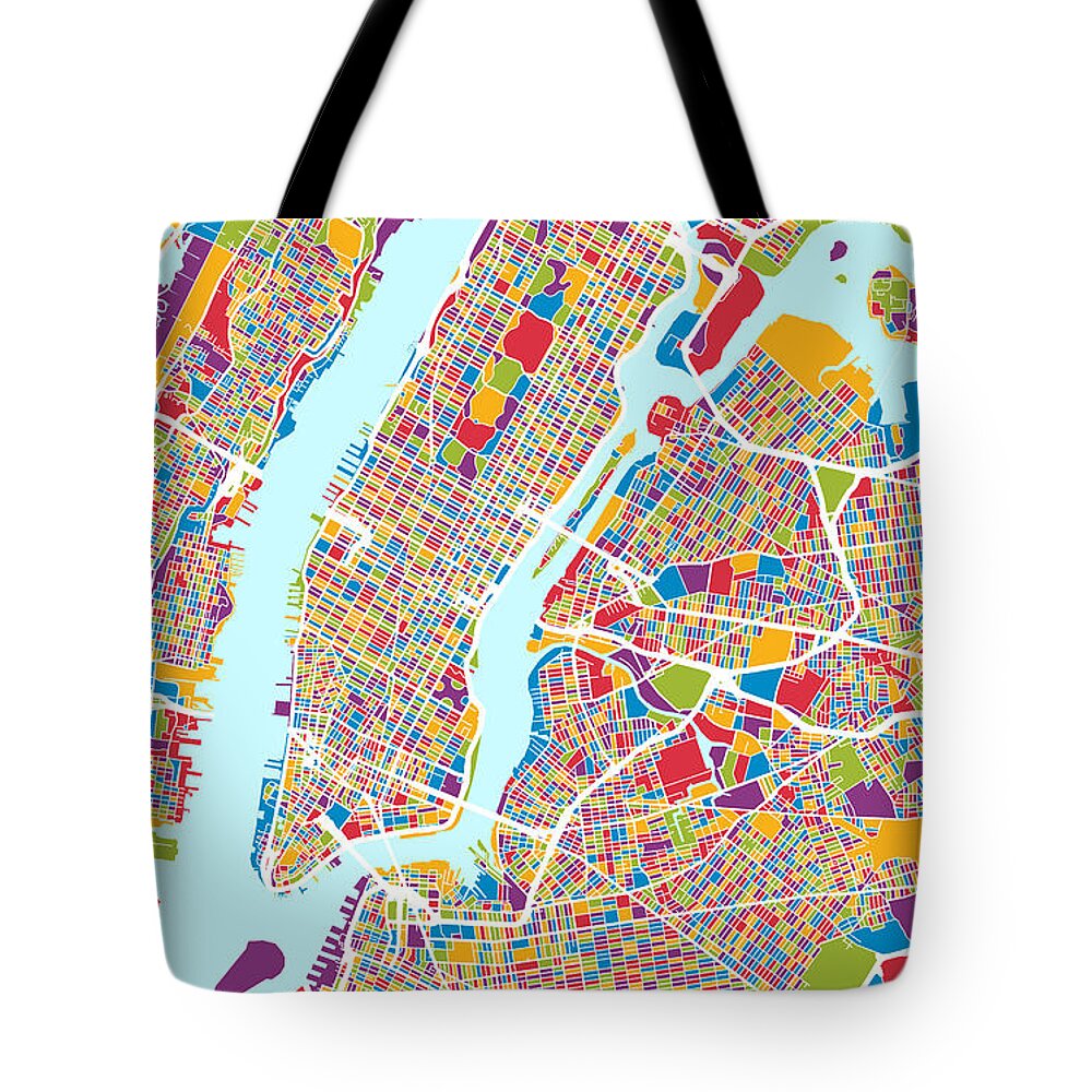New York Tote Bag featuring the digital art New York City Street Map by Michael Tompsett
