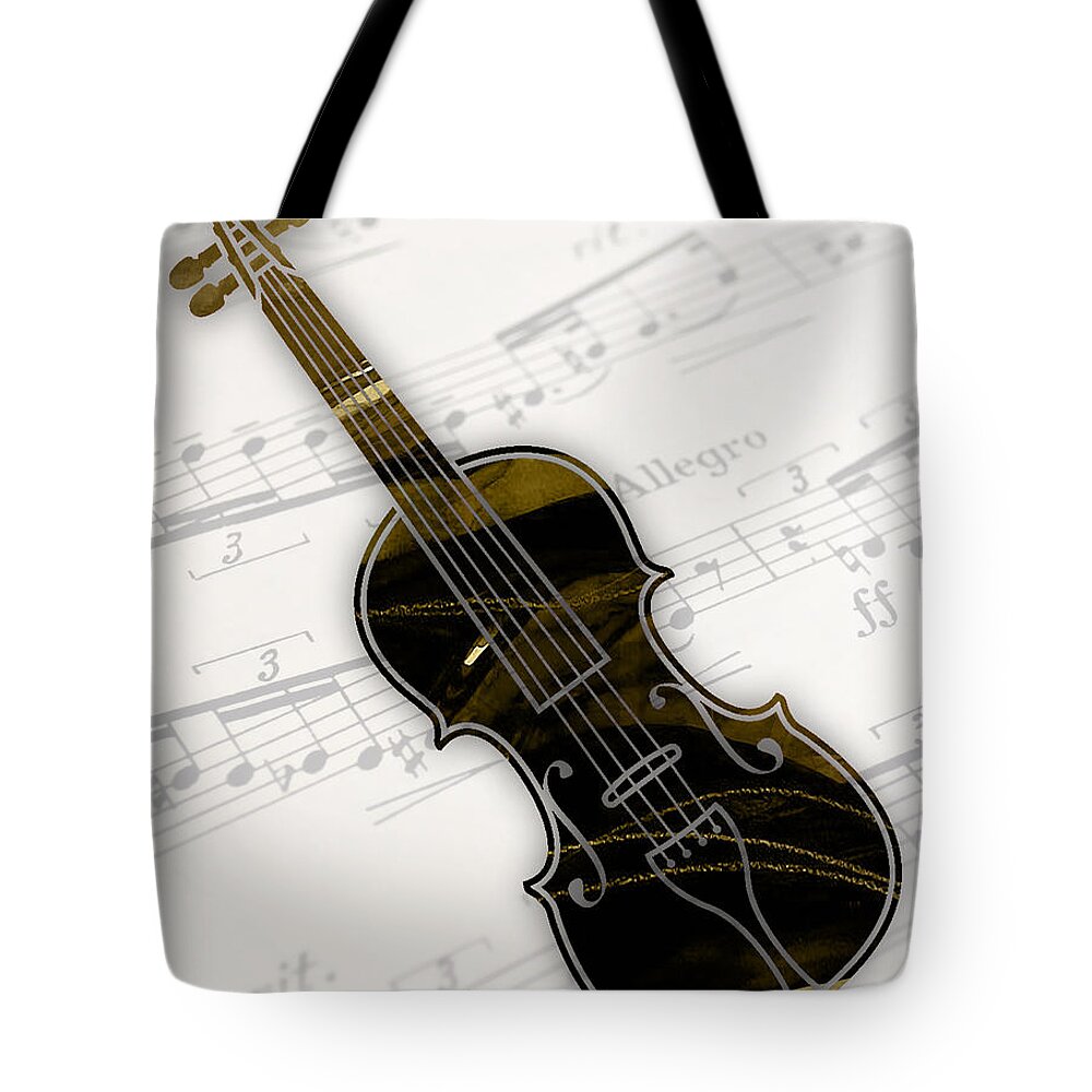 Violin Tote Bag featuring the mixed media Violin Collection #14 by Marvin Blaine