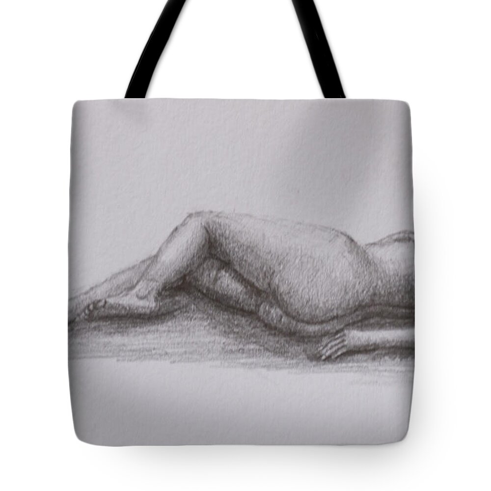 Nude Tote Bag featuring the drawing Nude study #142 by Masami Iida