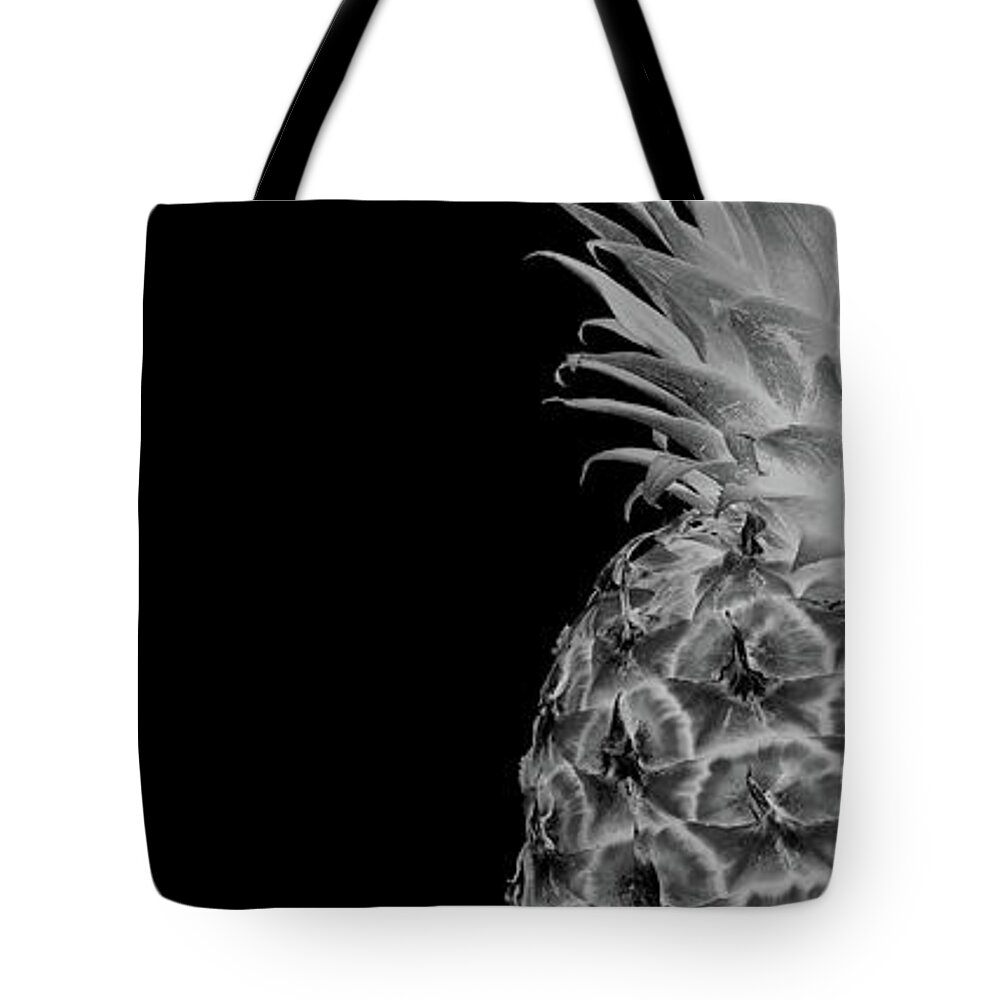 Abstract Tote Bag featuring the photograph 14BL Artistic Glowing Pineapple Digital Art Greyscale by Ricardos Creations