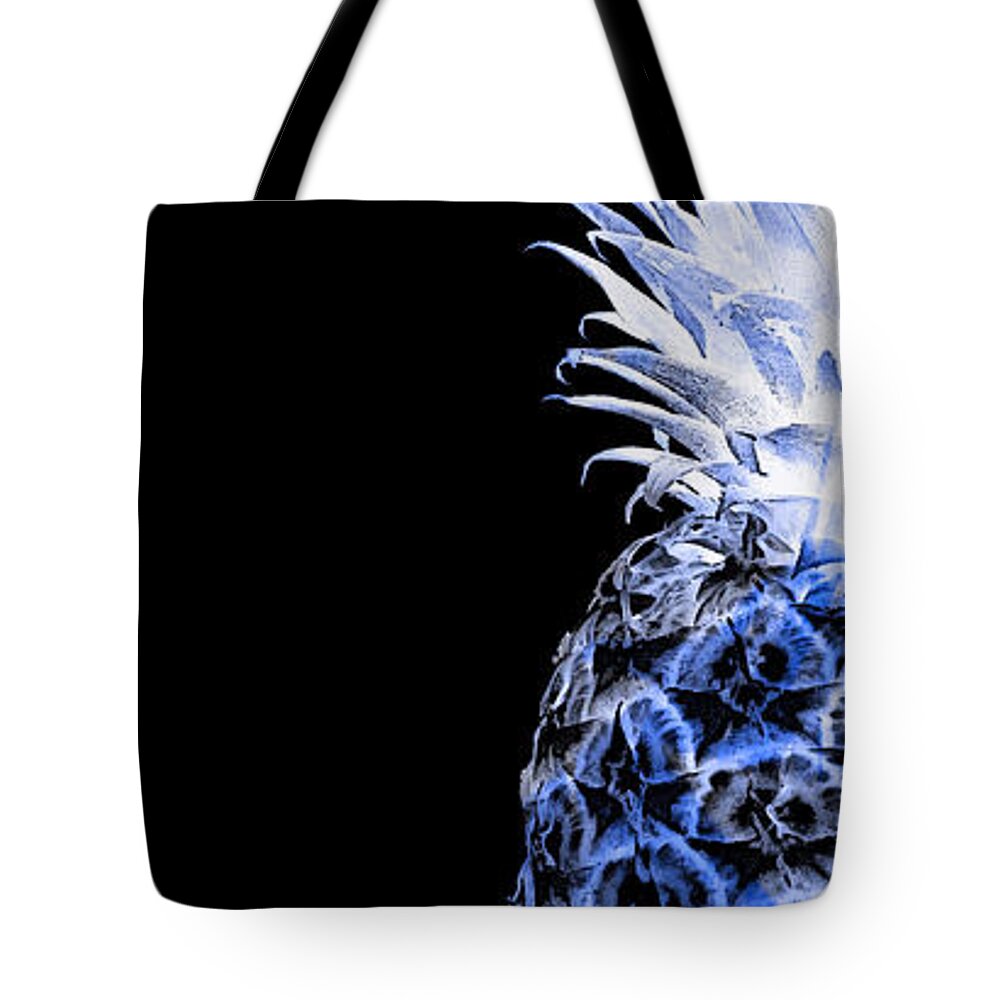 Art Tote Bag featuring the photograph 14JL Artistic Glowing Pineapple Digital Art Blue by Ricardos Creations