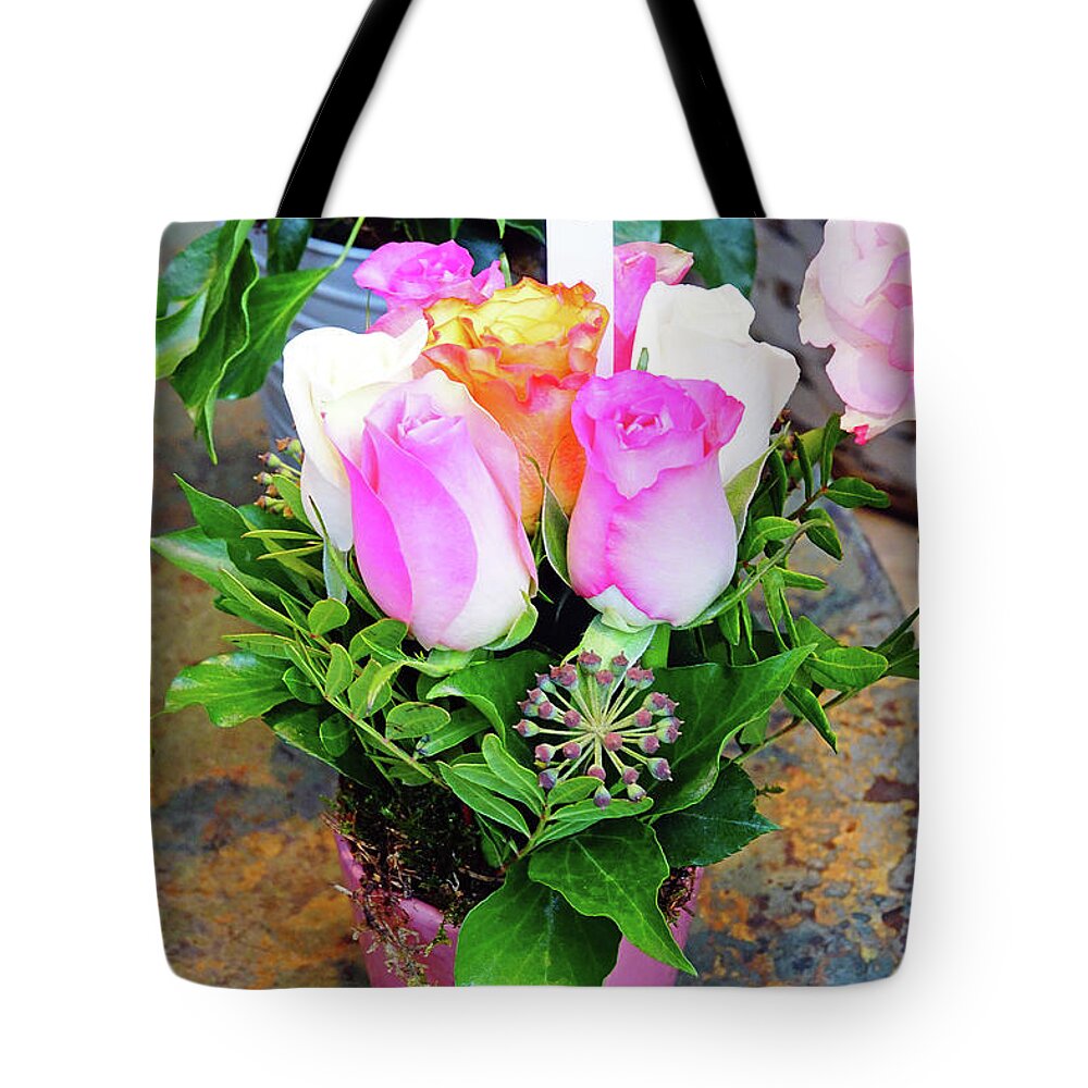 Paris Tote Bag featuring the photograph Flower Shop Display In Paris, France #15 by Rick Rosenshein
