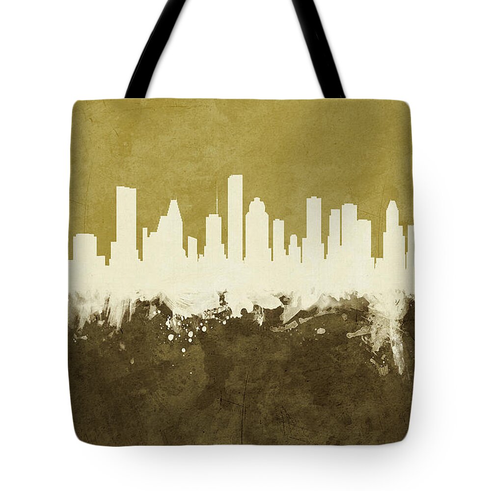 Houston Tote Bag featuring the digital art Houston Texas Skyline #15 by Michael Tompsett