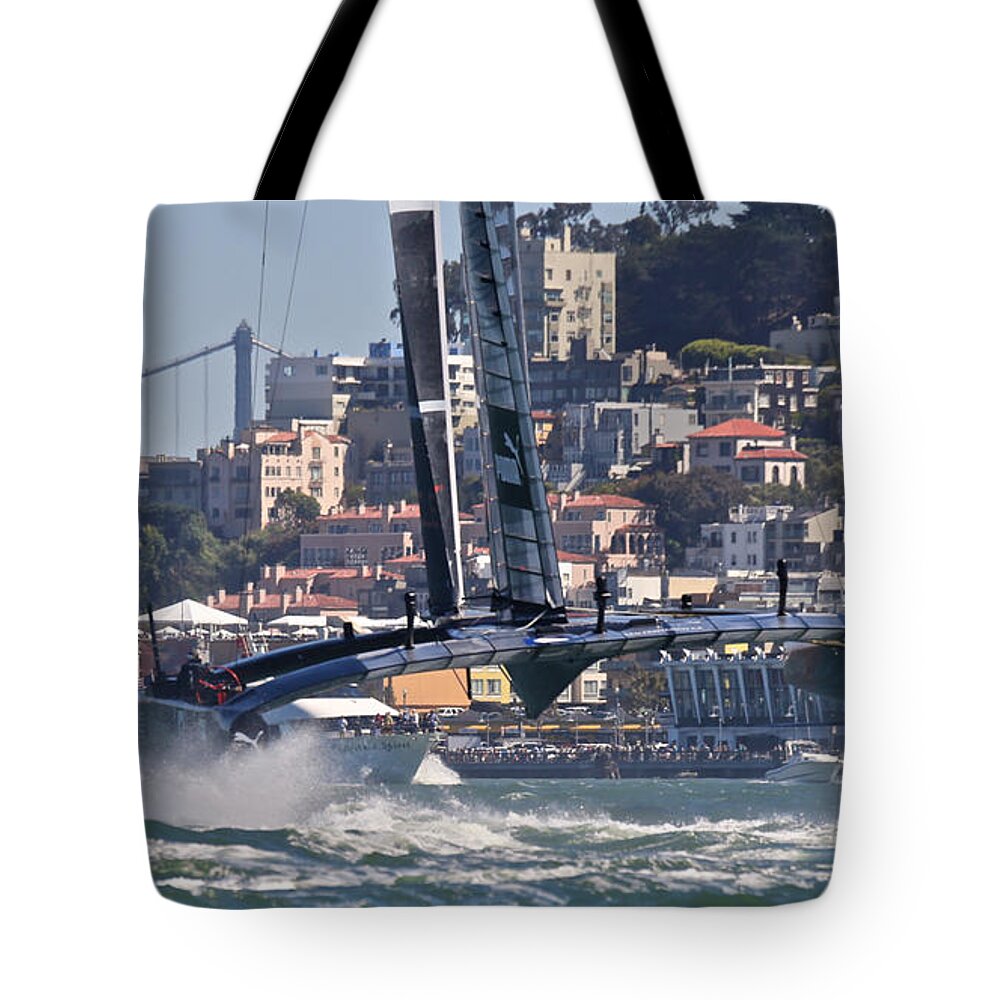 Oracle Tote Bag featuring the photograph Oracle America's Cup #4 by Steven Lapkin