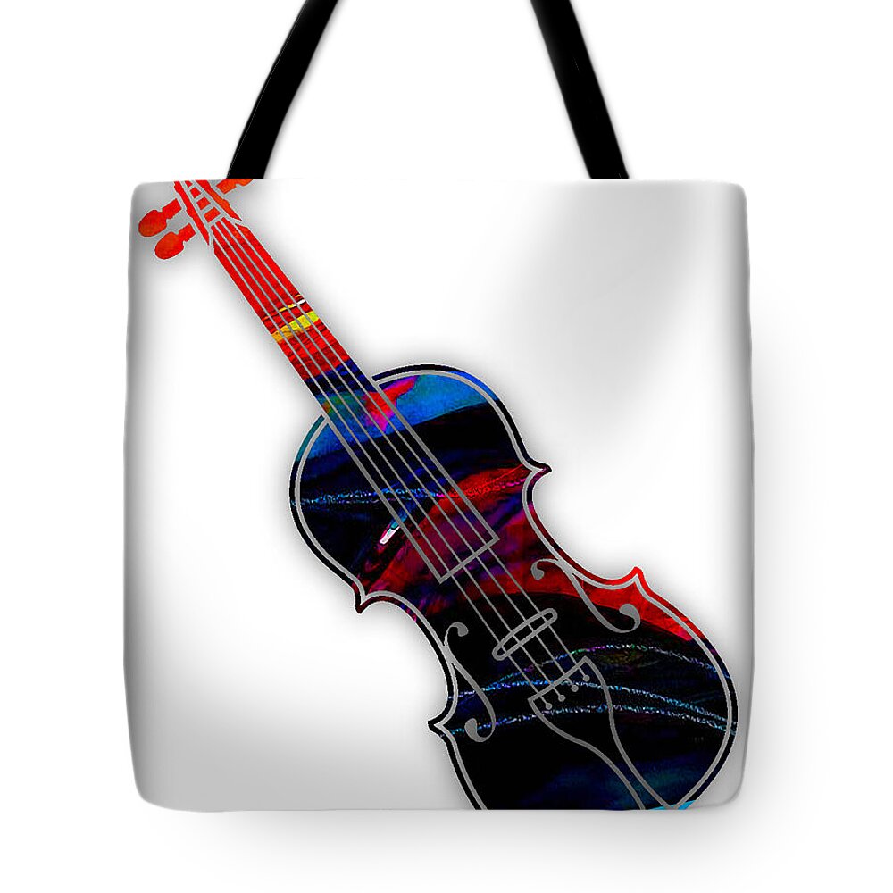 Violin Tote Bag featuring the mixed media Violin Collection #15 by Marvin Blaine