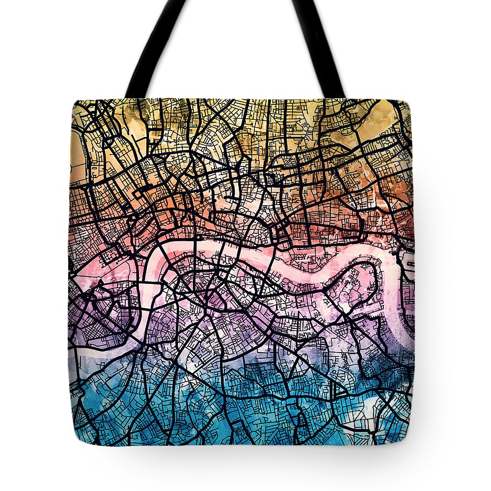 London Tote Bag featuring the digital art London England Street Map by Michael Tompsett