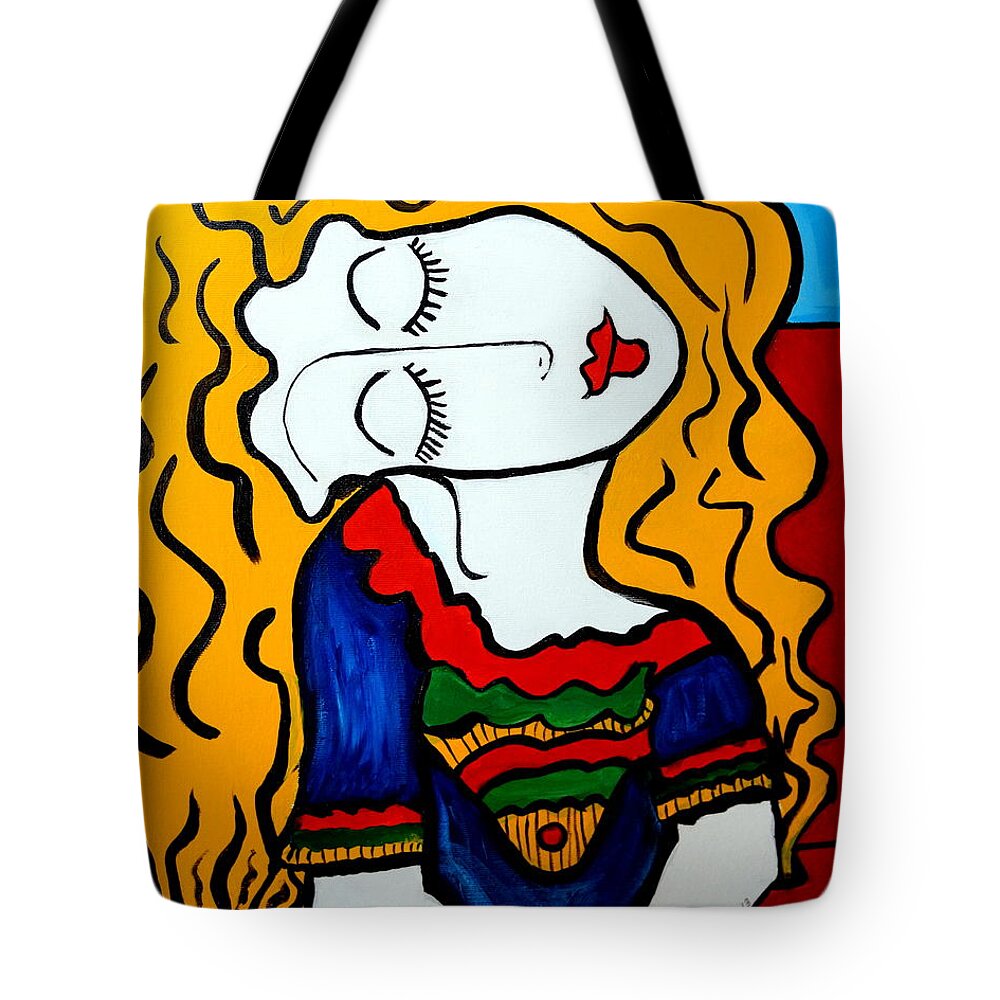 Shy Girl Tote Bag featuring the painting Shy Girl Picasso By Nora by Nora Shepley