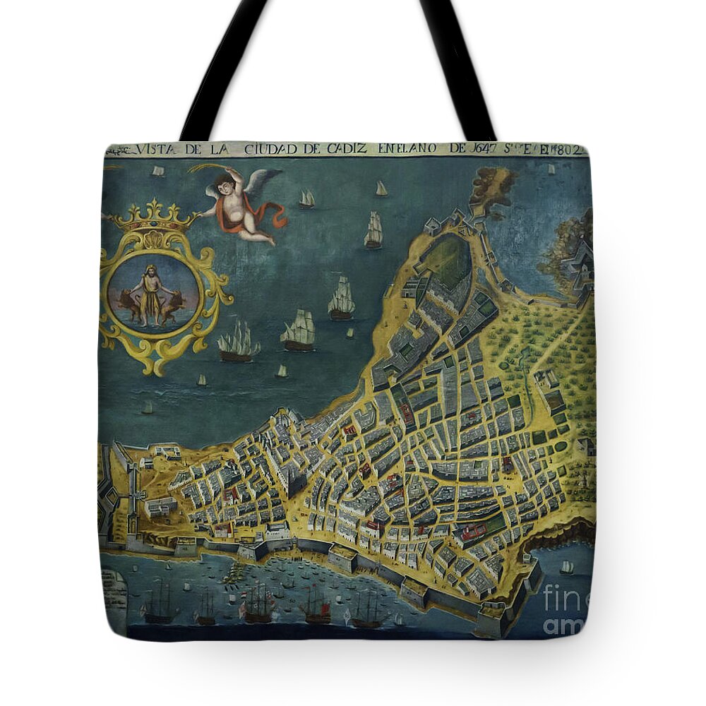 24 F2.8 Tote Bag featuring the photograph 1647 View of the City of Cadiz Anonymous Painting Photographed by Pablo Avanzini