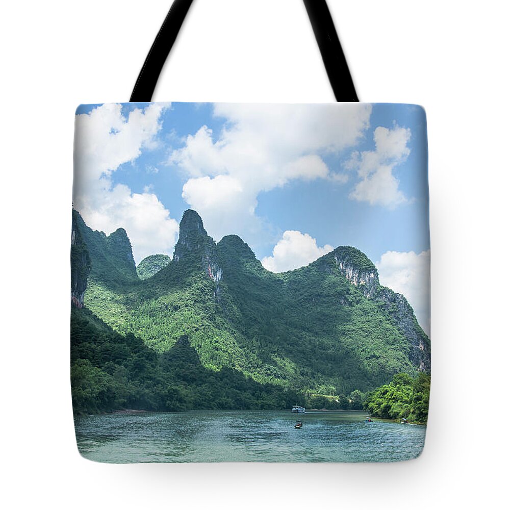 River Tote Bag featuring the photograph Lijiang River and karst mountains scenery #17 by Carl Ning