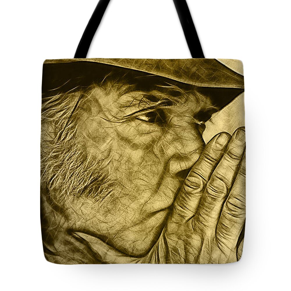 Neil Young Tote Bag featuring the mixed media Neil Young Collection #17 by Marvin Blaine