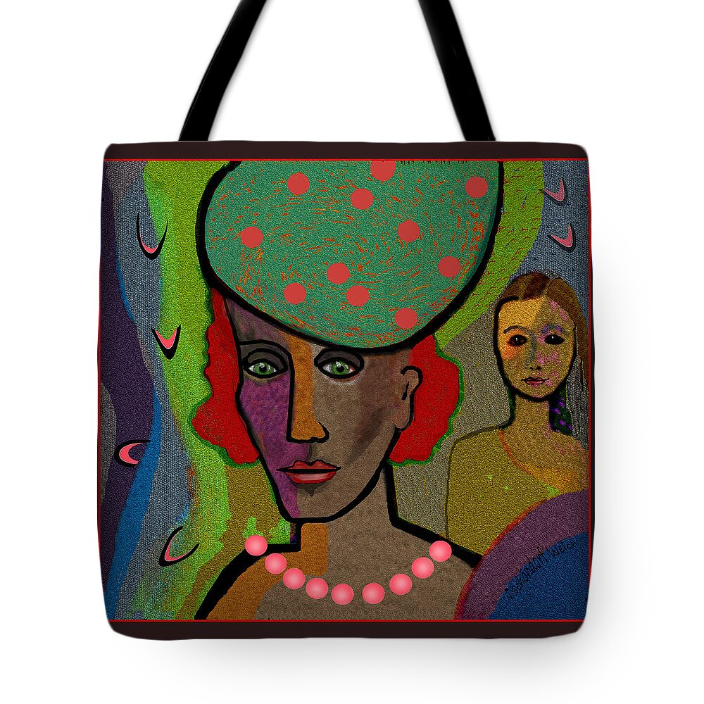 1814 Tote Bag featuring the digital art 1814 - Headstrong Lady With Hat And Pearls 2017 by Irmgard Schoendorf Welch