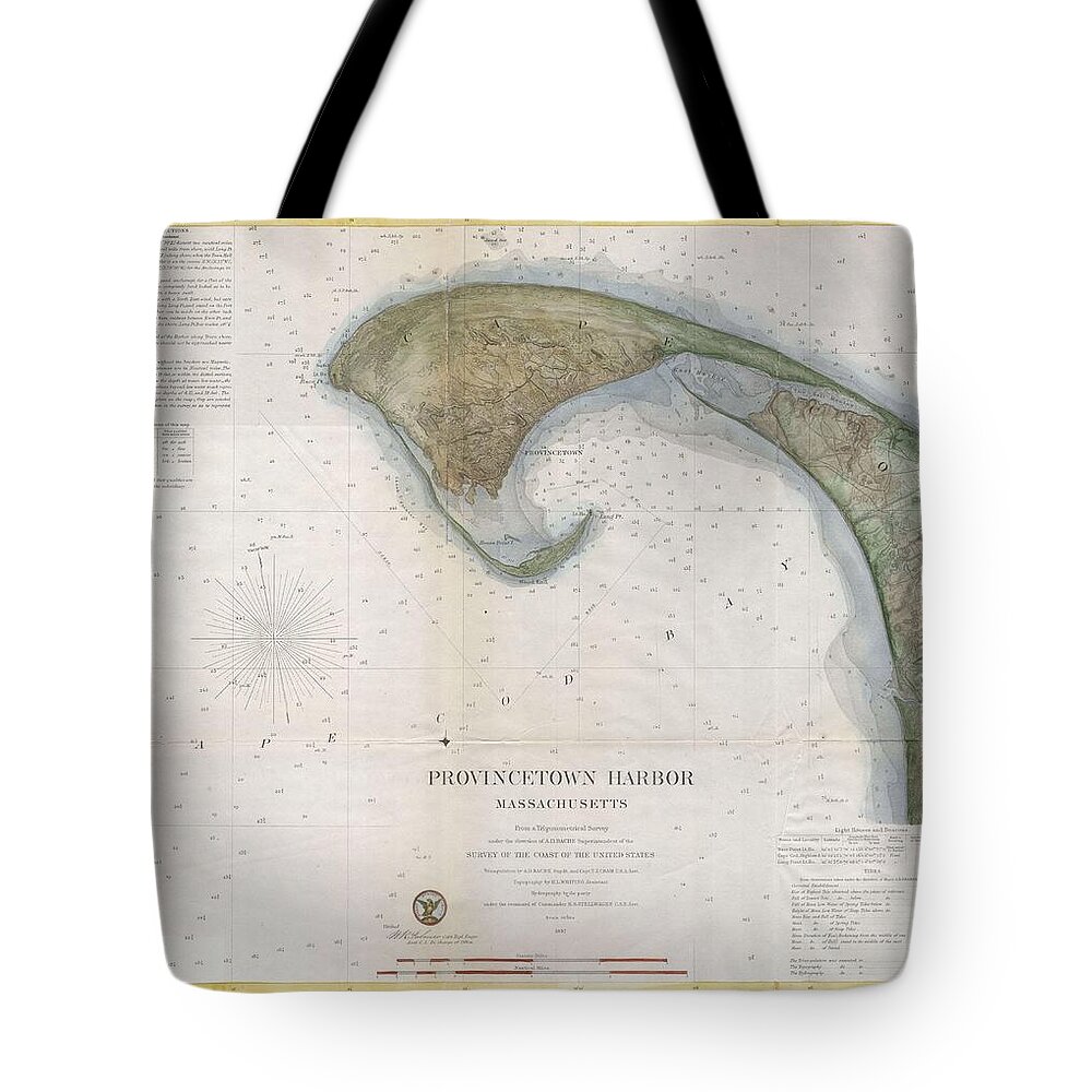 1857 U.s.c.s. Map Of Provincetown Harbor Tote Bag featuring the photograph 1857 U.S.C.S. Map of Provincetown Harbor, Cape Cod, Massachusetts by Paul Fearn