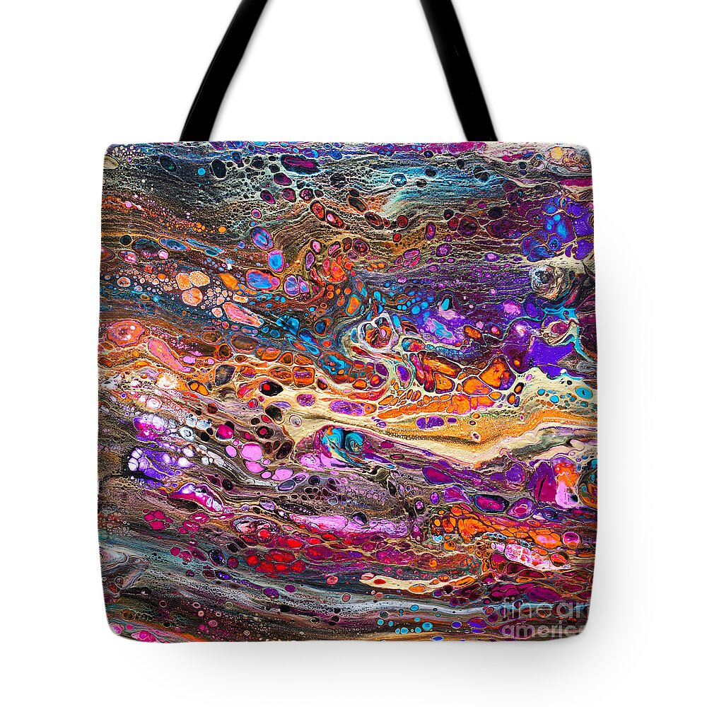 Beautiful Colorful Intense Compelling Vibrant Dynamic Dramatic Abstract Patterns Orange Turquoise Magenta Tote Bag featuring the painting #186 Glory #186 by Priscilla Batzell Expressionist Art Studio Gallery
