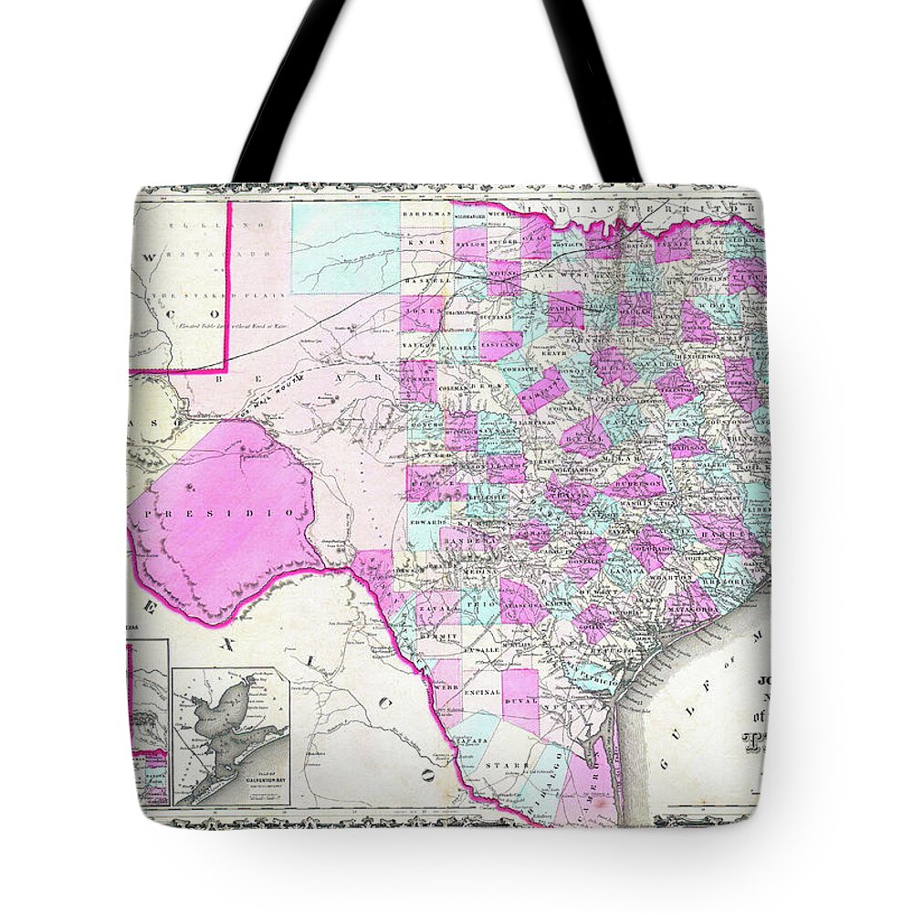 1862 Tote Bag featuring the digital art 1862 Map of Texas by Bill Cannon