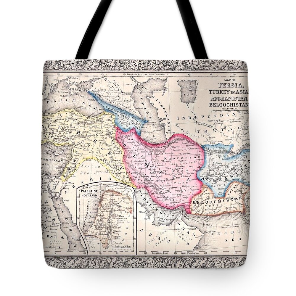 Maps Tote Bag featuring the painting 1864 Map of Persia Turkey and Afghanistan Iran Iraq by Celestial Images