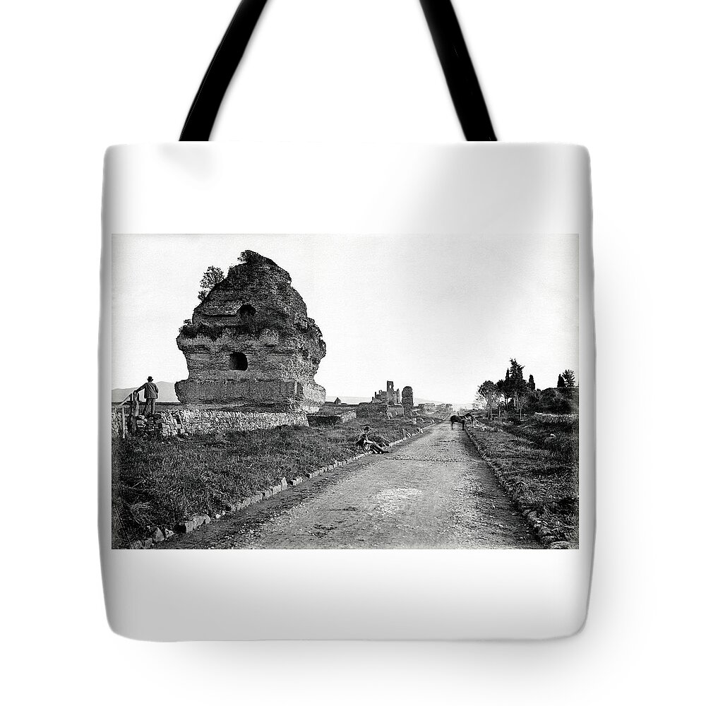  Italy Tote Bag featuring the photograph 1870 Visiting Roman Ruins along the Appian Way by Historic Image