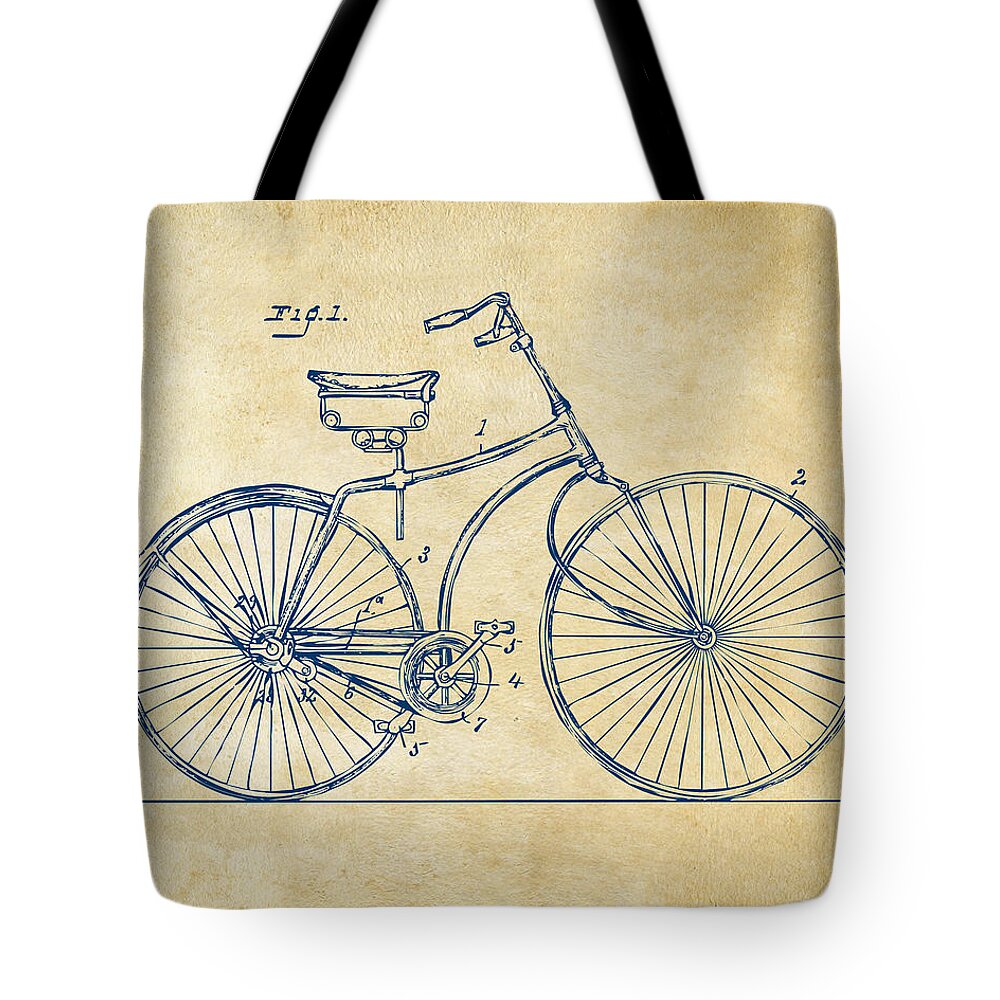 Bicycle Tote Bag featuring the digital art 1890 Bicycle Patent Minimal - Vintage by Nikki Marie Smith