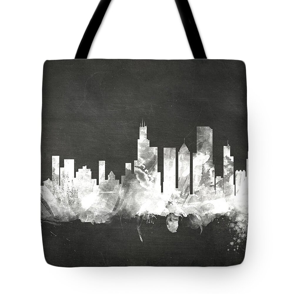 Chicago Tote Bag featuring the digital art Chicago Illinois Skyline #19 by Michael Tompsett