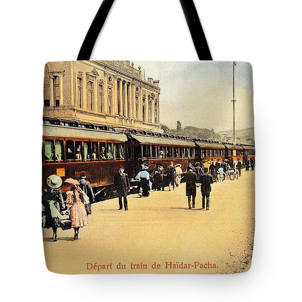 Old Tote Bag featuring the photograph 1900s Haydarpasa railroad station and train by Heidi De Leeuw