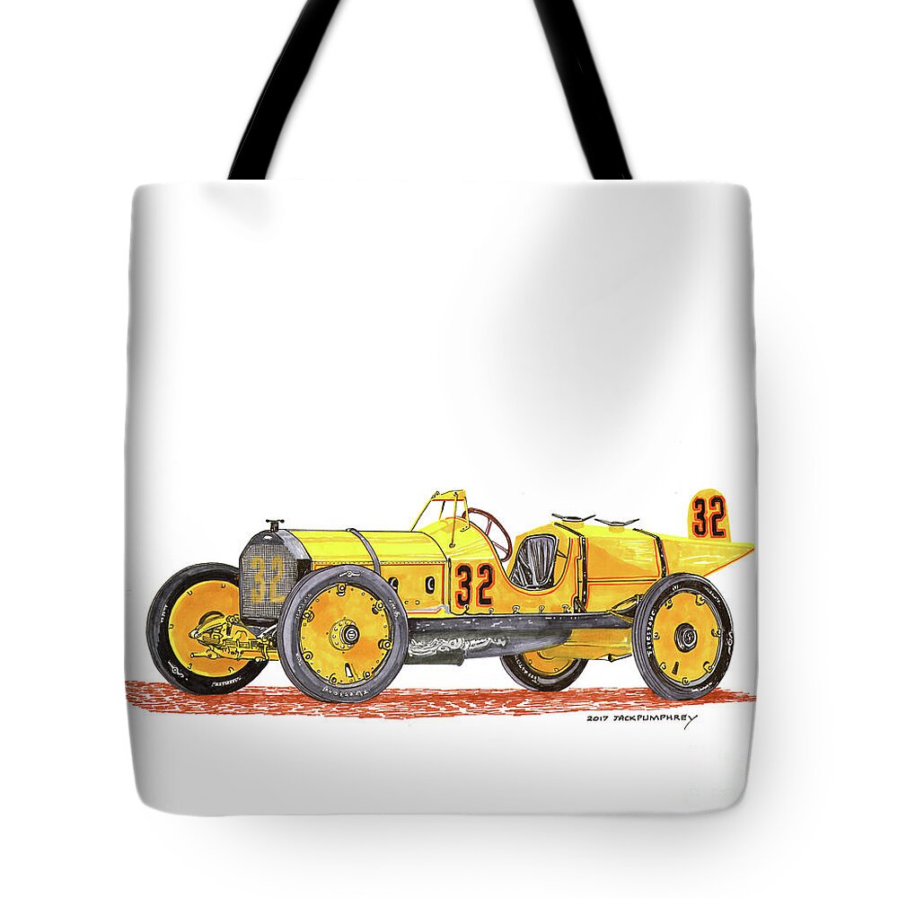 The Winning Marmon Wasp Was Raced At The 1911 Indianapolis 500 By Ray Harroun Who Along With Howard Marmon Designed The Car. The Car Won This Race Tote Bag featuring the painting 1911 Marmon Wasp Indy Winner by Jack Pumphrey