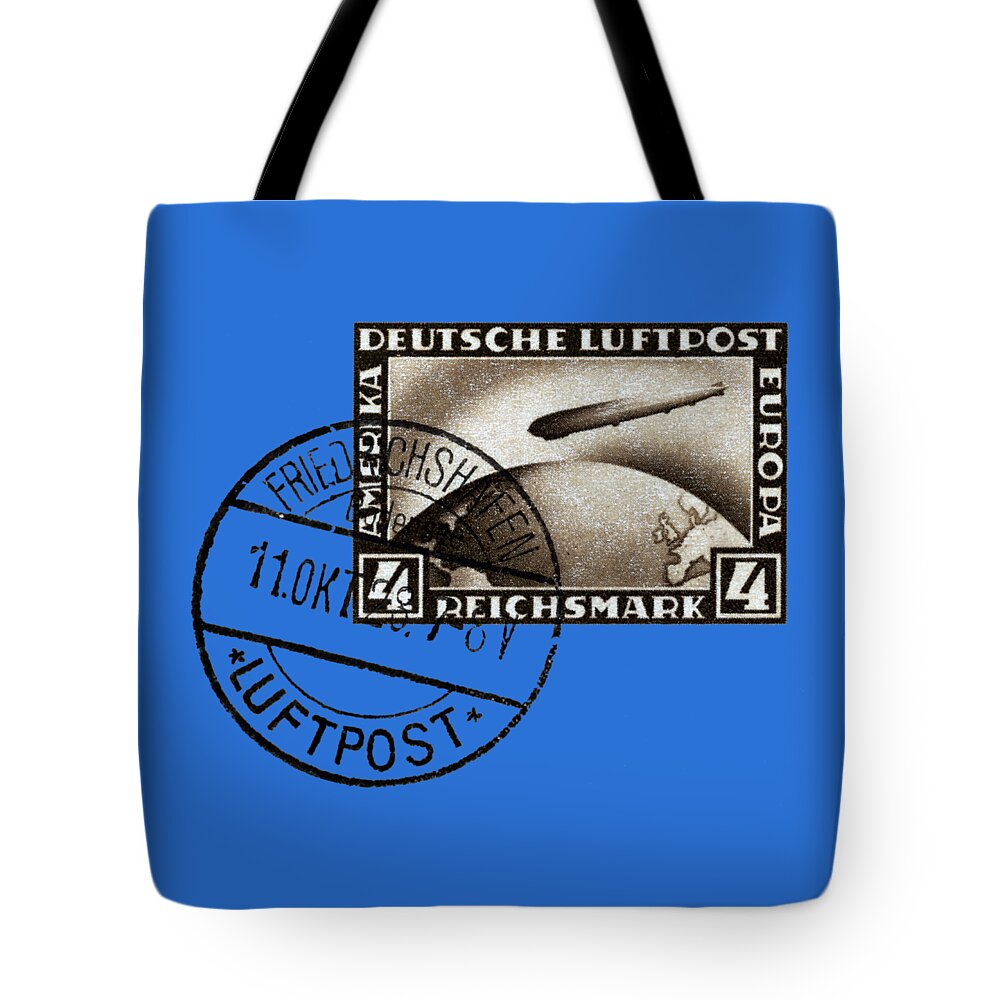 Zeppelin Tote Bag featuring the painting 1928 Zeppelin Airmail by Historic Image