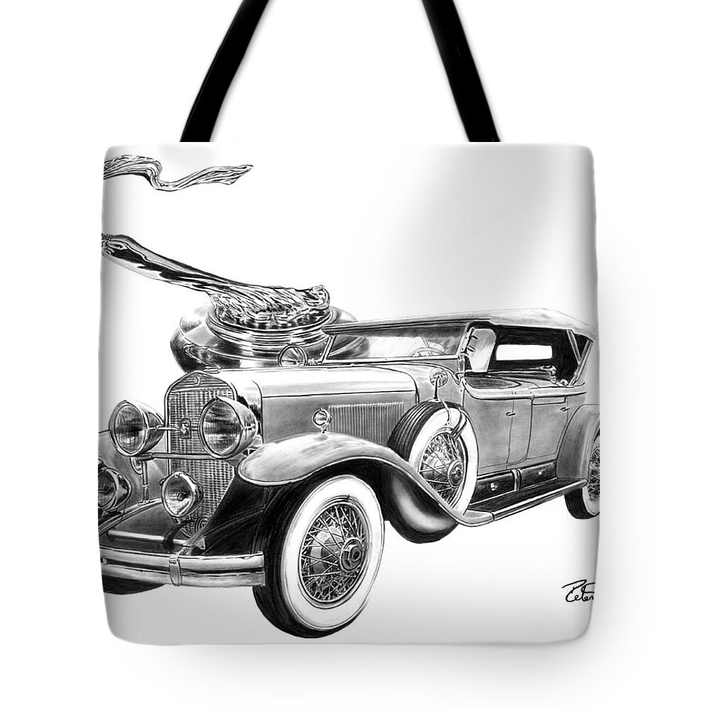 1929 Cadillac Tote Bag featuring the drawing 1929 Cadillac by Peter Piatt