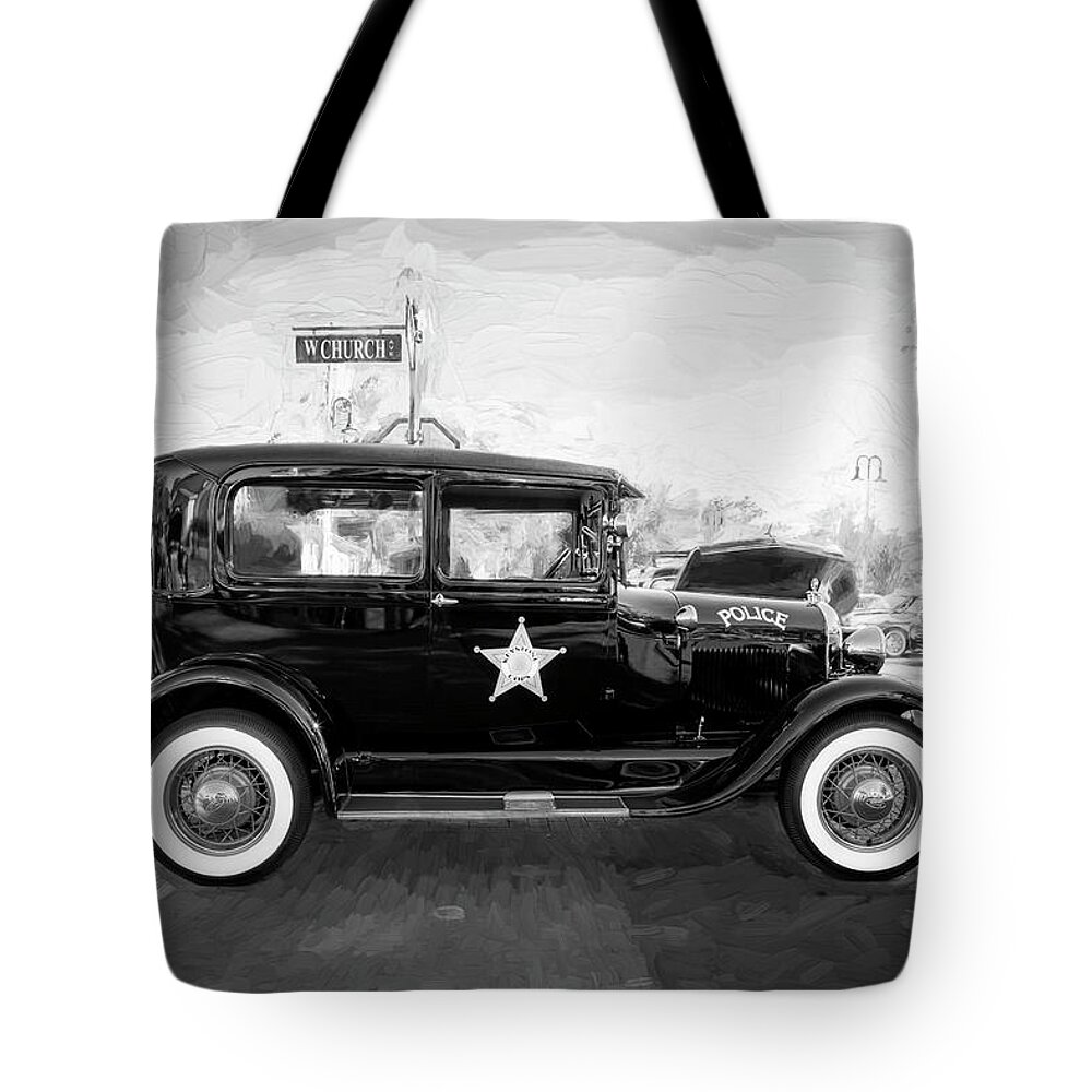 1929 Ford Model A Tote Bag featuring the photograph 1929 Ford Model A Tudor Police Sedan BW by Rich Franco