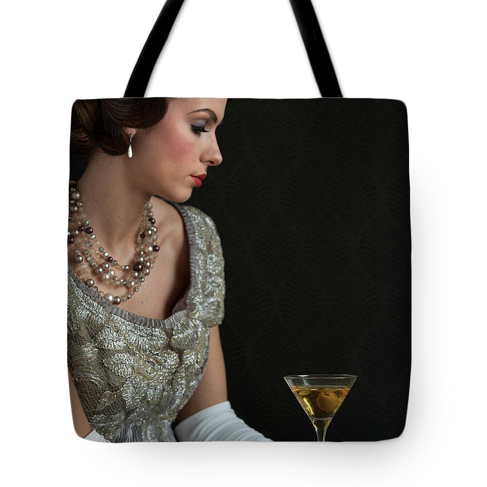 1930s Tote Bag featuring the photograph 1930s Woman With A Cocktail Glass by Lee Avison