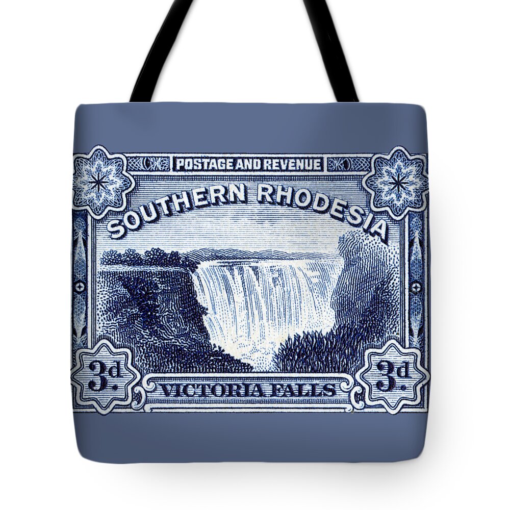 Waterfall Tote Bag featuring the painting 1932 Southern Rhodesia Victoria Falls Stamp by Historic Image