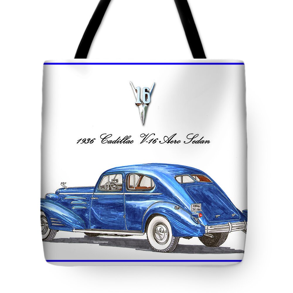 Vintage Luxury Automobiles Tote Bag featuring the painting 1936 Cadillac V-16 Aero Coupe by Jack Pumphrey