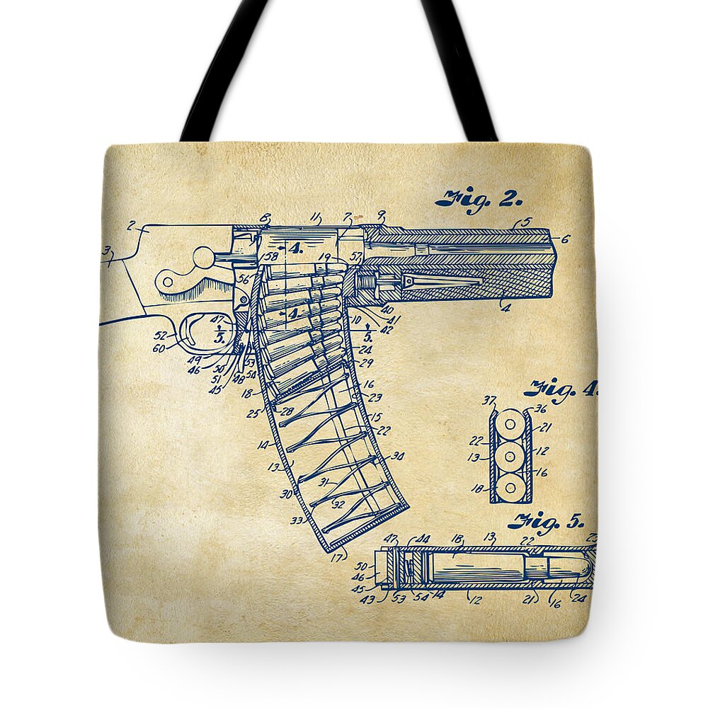 Wesson Tote Bag featuring the digital art 1937 Police Remington Model 8 Magazine Patent Minimal - Vintage by Nikki Marie Smith