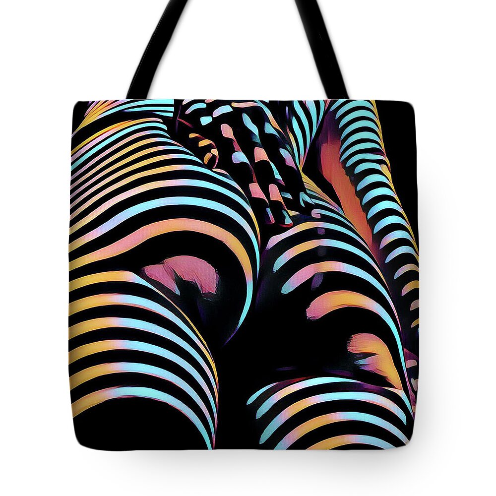 Sensual Tote Bag featuring the digital art 1937s-AK Sliding Her Hand Down Her Naked Back rendered in Composition style by Chris Maher