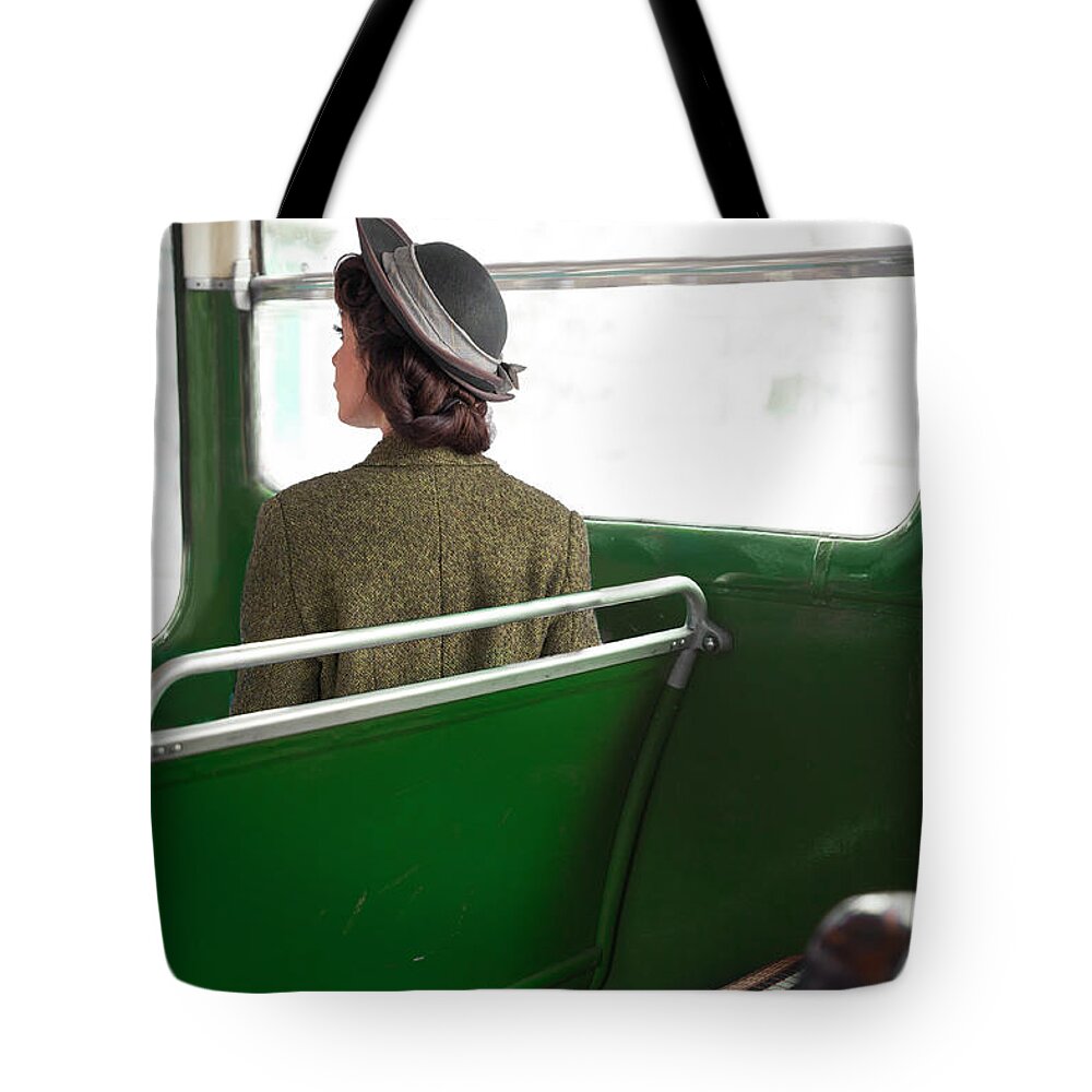 Woman Tote Bag featuring the photograph 1940s Woman On A Bus by Lee Avison