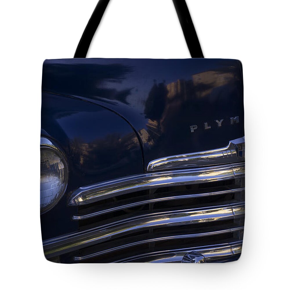 1949 Plymouth Tote Bag featuring the photograph 1949 Plymouth Deluxe by Cathy Anderson