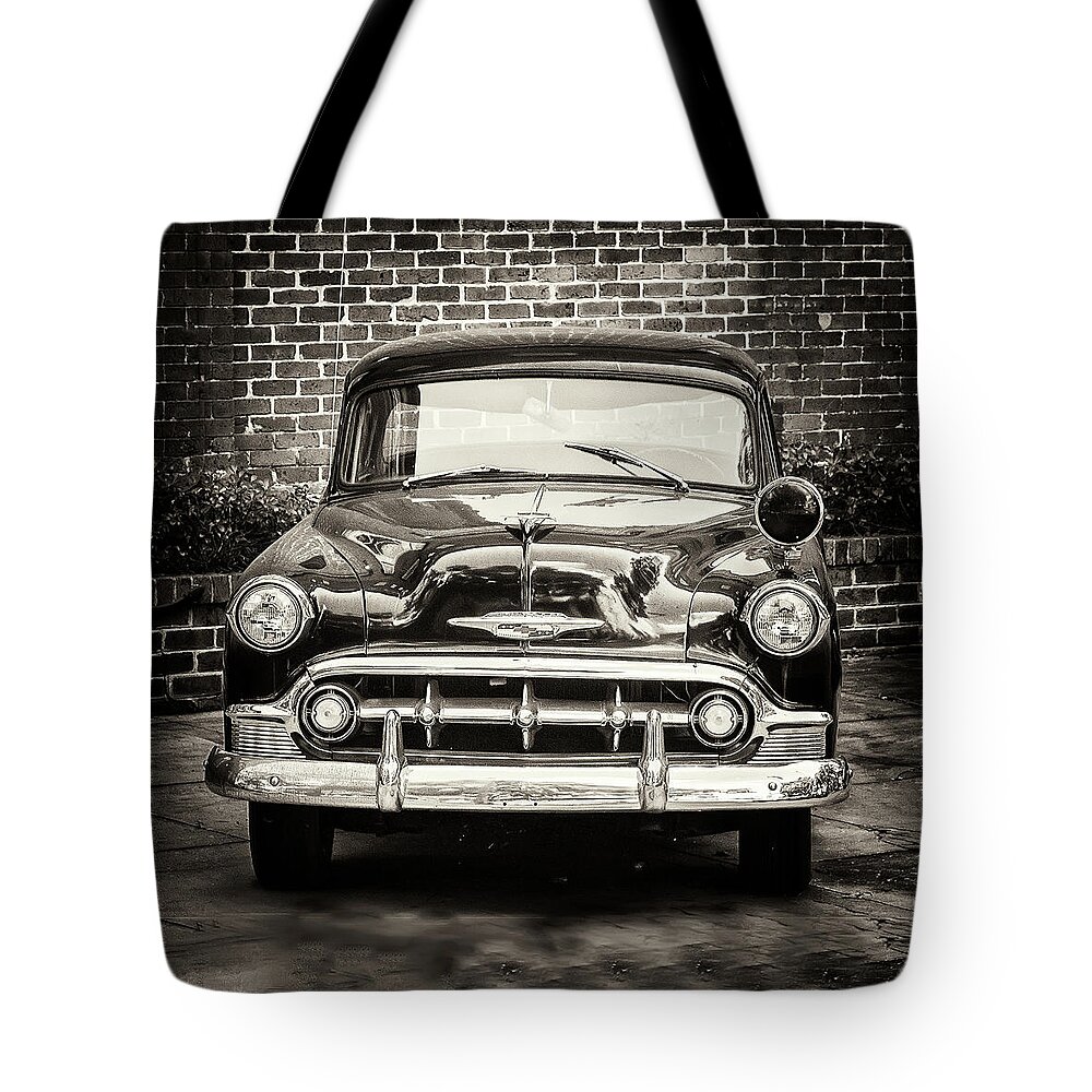 Savannah Tote Bag featuring the photograph 1953 Chevy Belair Police Car by Gary Slawsky