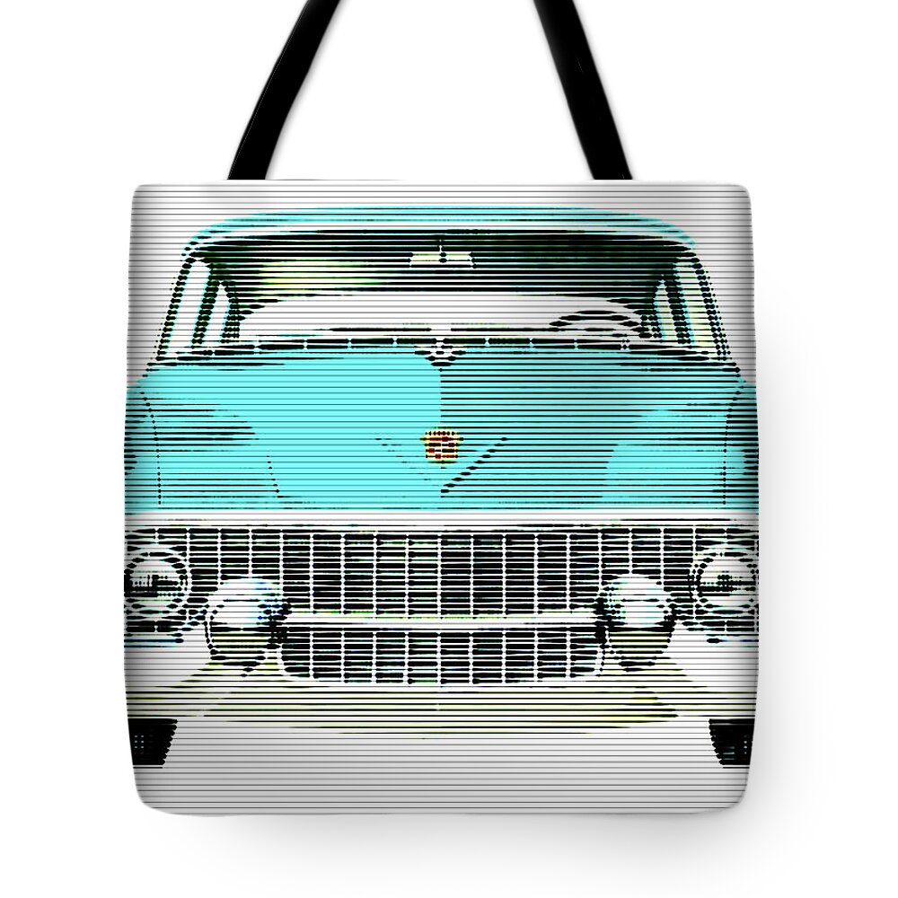 1954 Tote Bag featuring the mixed media 1954 Cadillac Turquoise by Charlie Ross