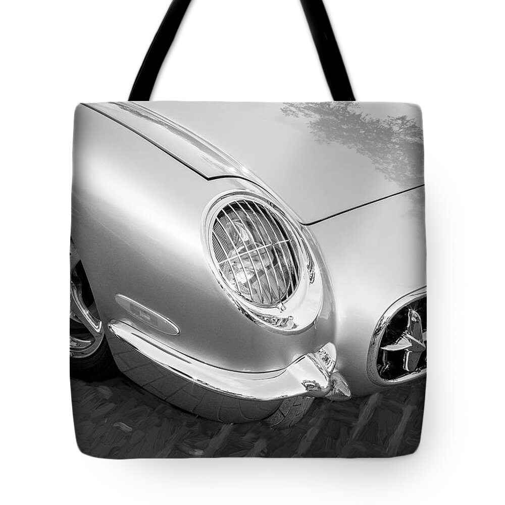1954 Corvette Tote Bag featuring the photograph 1954 Corvette Nomad BW by Rich Franco
