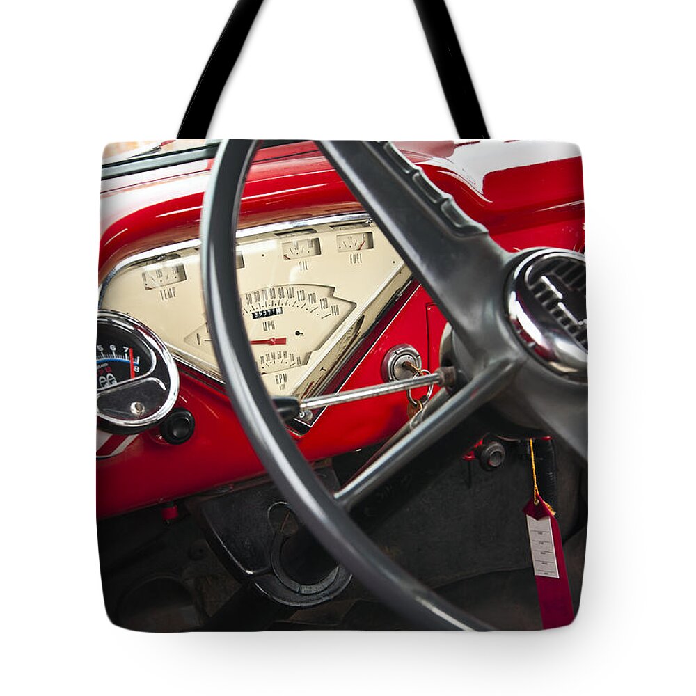 1956 Tote Bag featuring the photograph 1956 Chevrolet 3100 Step Side Truck Dash by Glenn Gordon