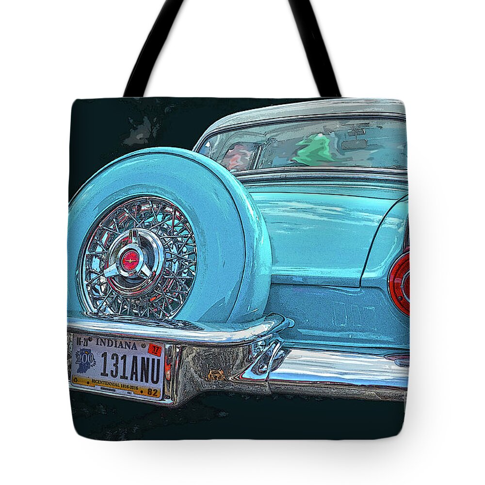 1956 Thunderbird Ford Tote Bag featuring the photograph 1956 Ford Thunderbird Blue by Christine Dekkers