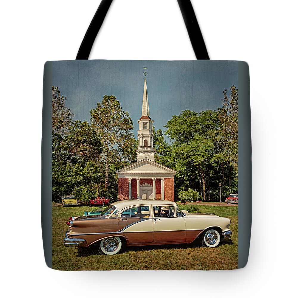 Oldsmobile Tote Bag featuring the photograph 1956 Oldsmobile Super 88 by Susan Rissi Tregoning